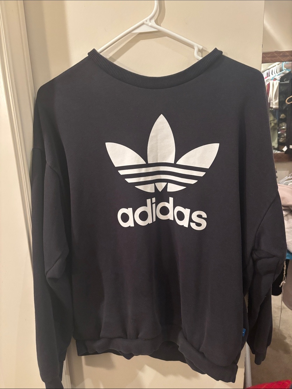Adidas Black Sweatshirt with White Trefoil Logo - Size Medium/Large women